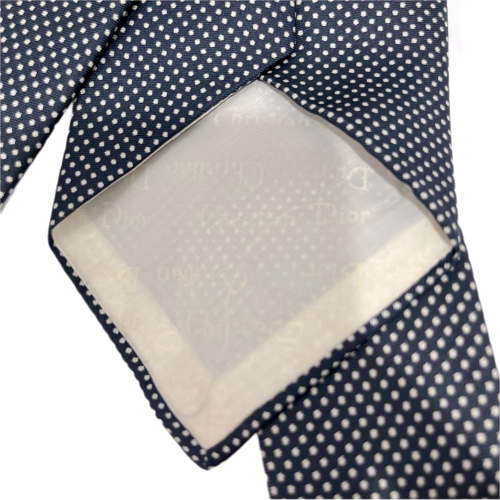Christian Dior | All Silk Navy Polka Dot Tie - Picture 4 of 5